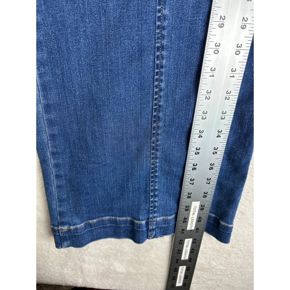 Vintage Spanx Wide Leg Jeans Womens L Indigo Blue Denim Seamed Front Pull On - Picture 12 of 14
